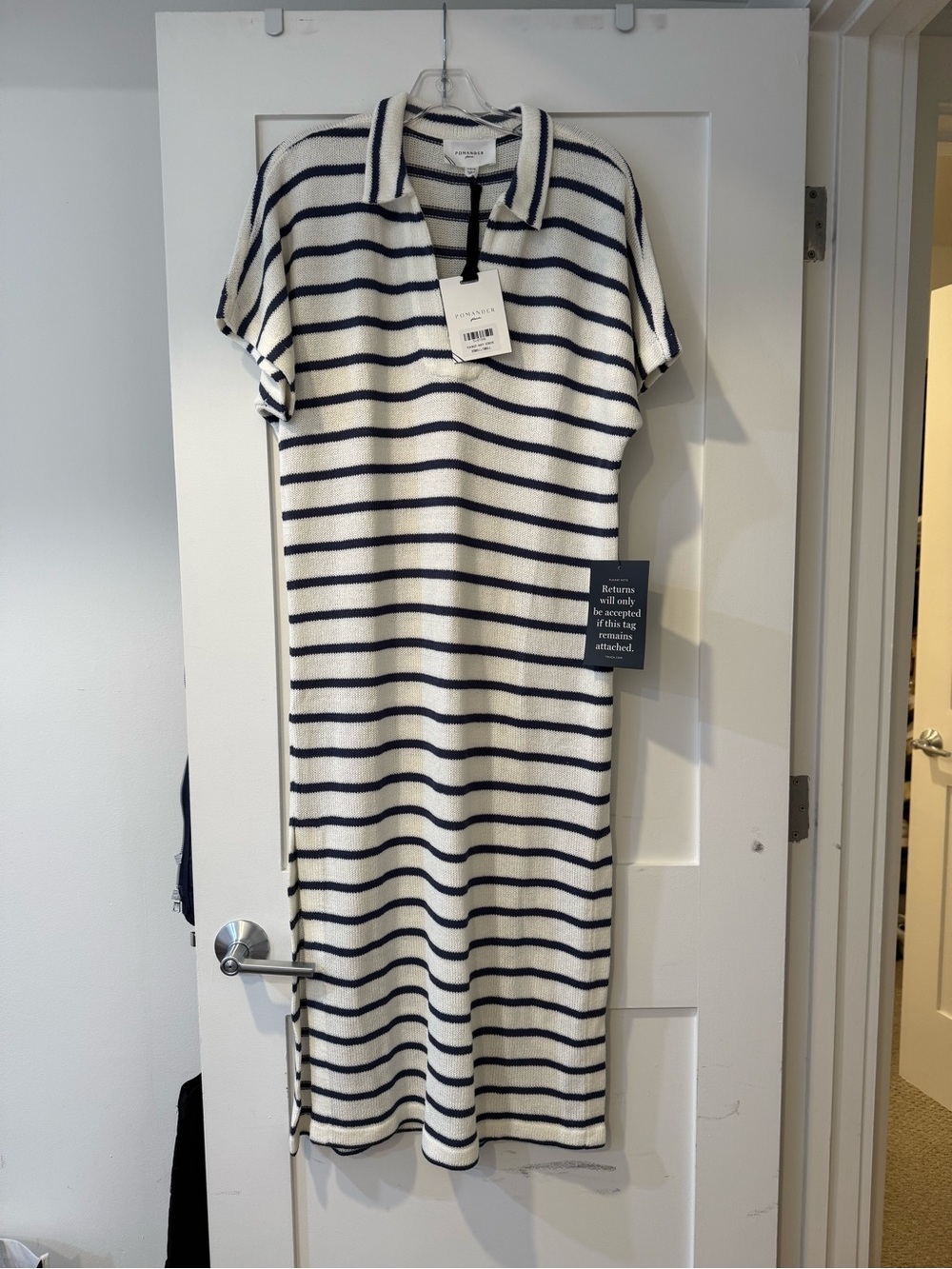 Pomander Place Tuckernuck Maren Polo Dress French Stripe Knit Navy XS/SM